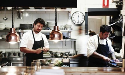 Updated commercial kitchen with chefs